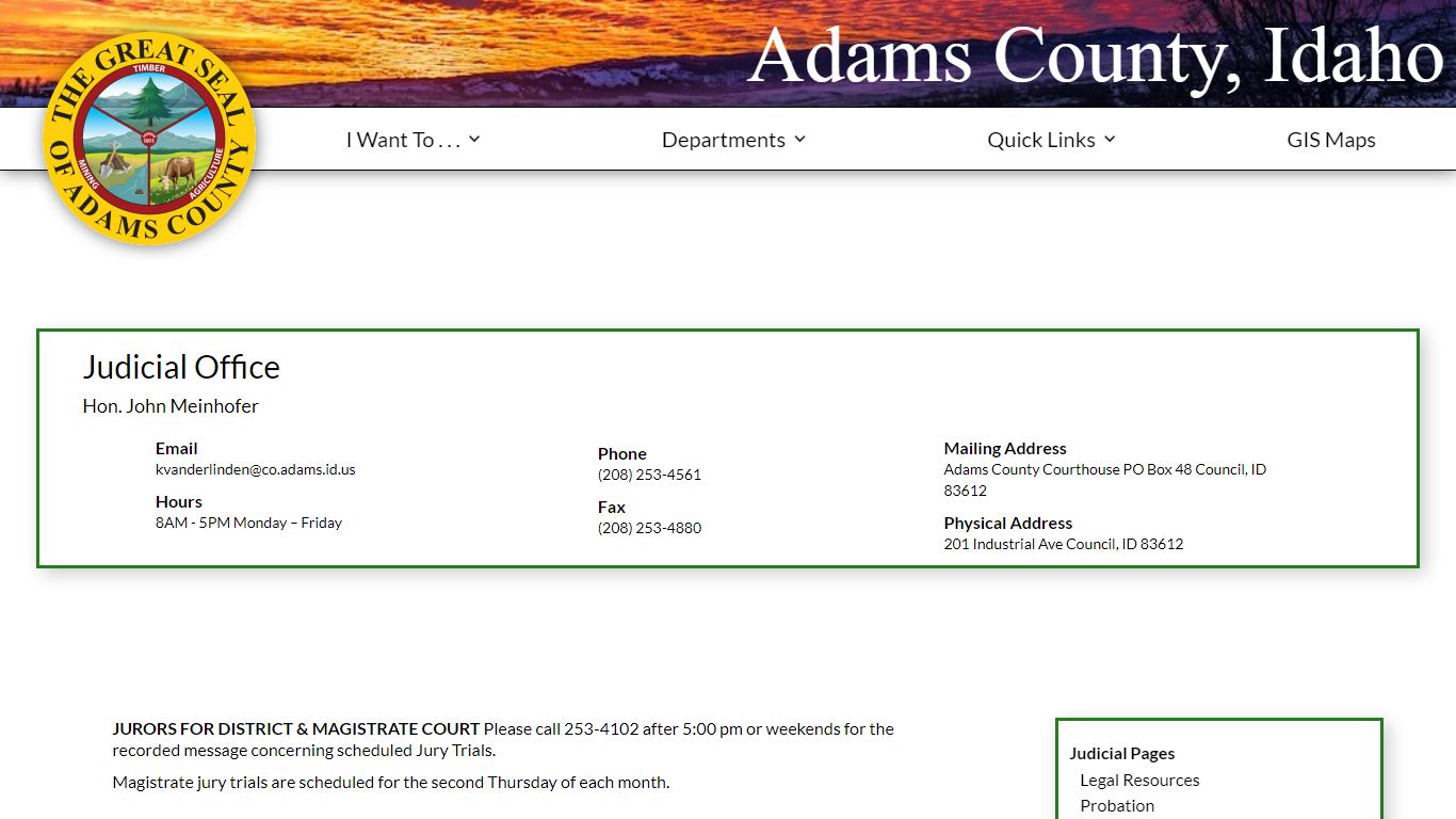 Judicial Office | Adams County, Idaho