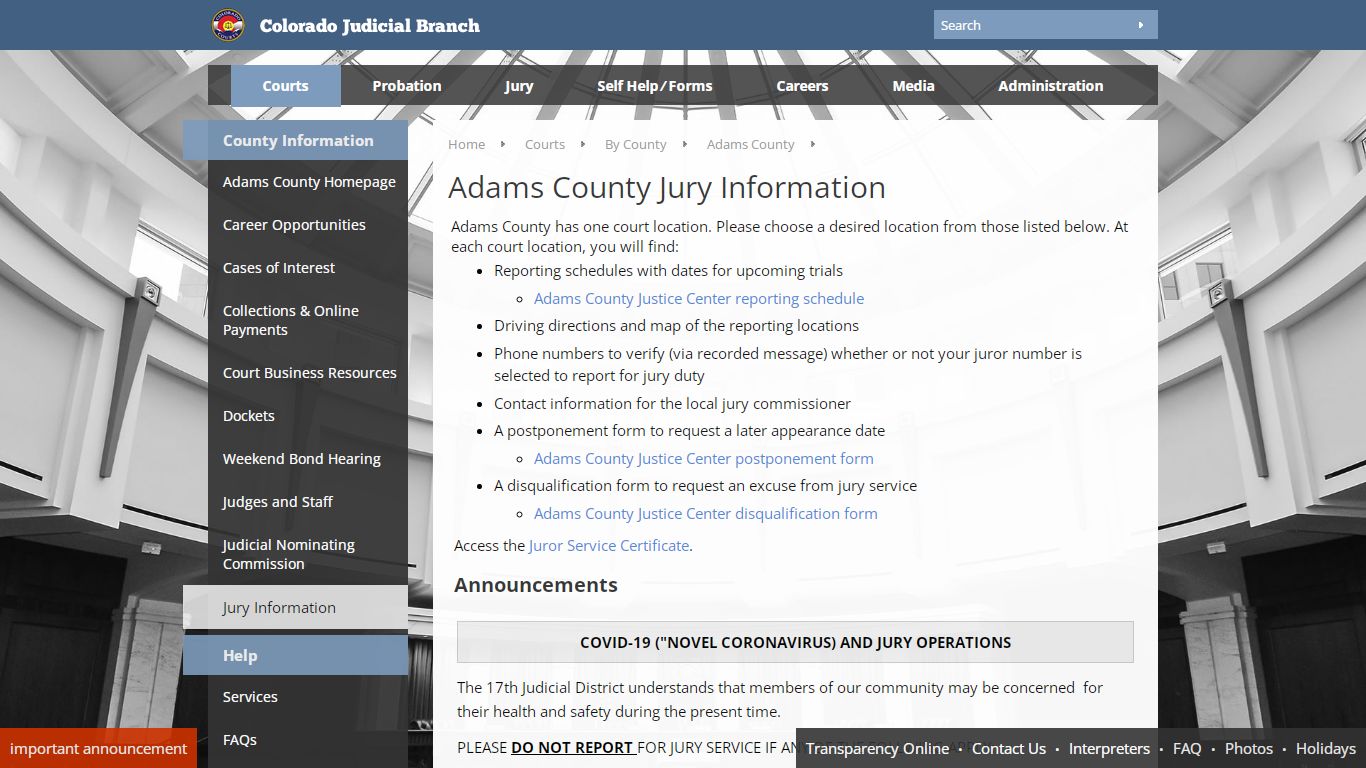 Colorado Judicial Branch - Adams County - Homepage