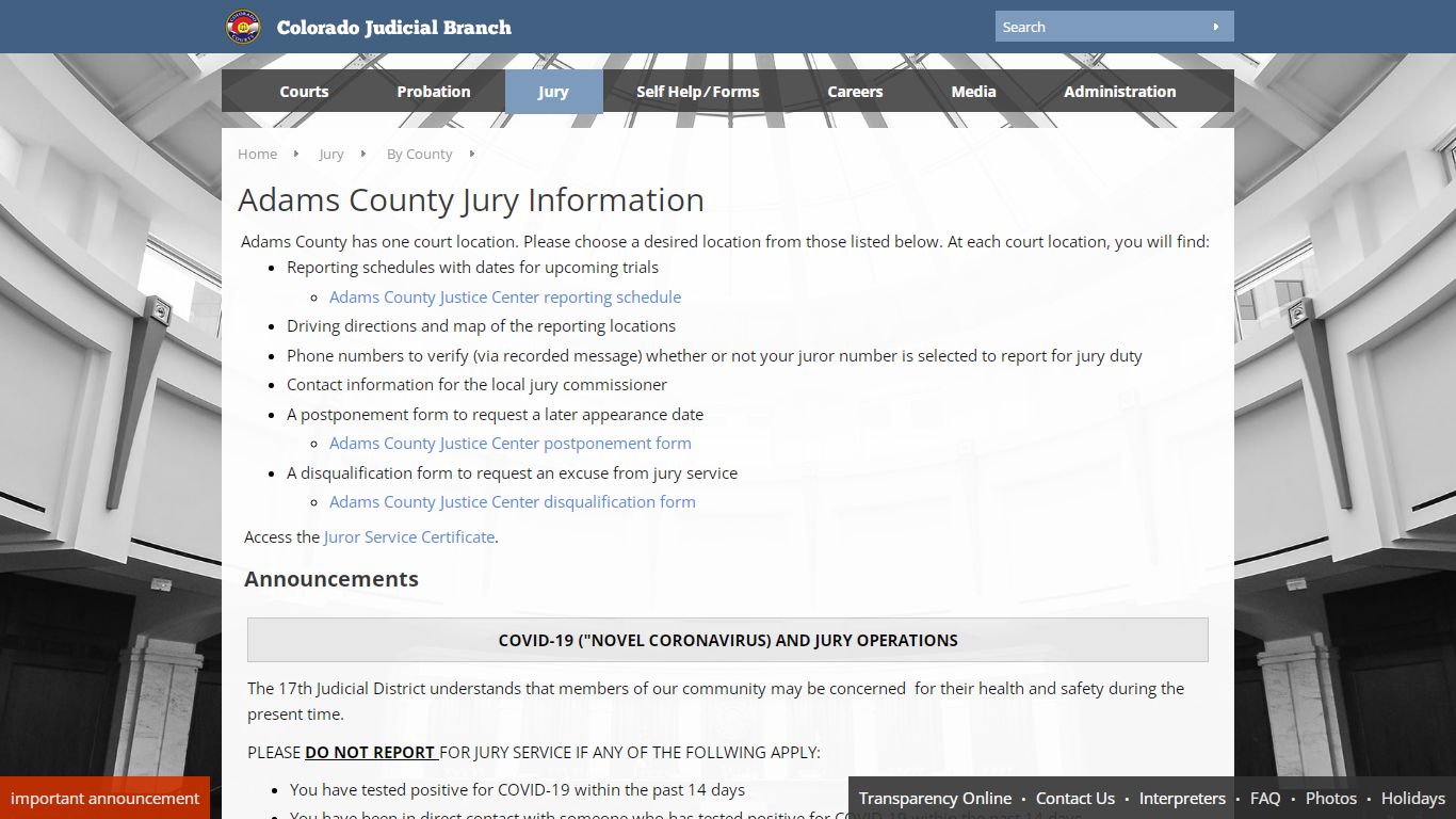 Colorado Judicial Branch - Adams County Jury Information
